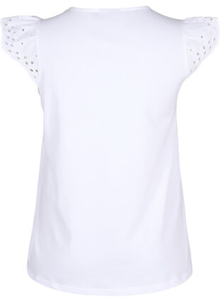 Zizzifashion Organic cotton T-shirt with broderie anglaise, Bright White, Packshot image number 1