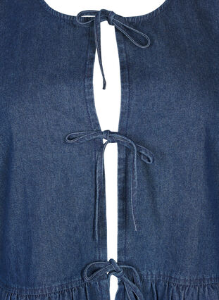 Zizzifashion Peplum blouse in denim with a tie fastening, Dark Blue Denim, Packshot image number 2