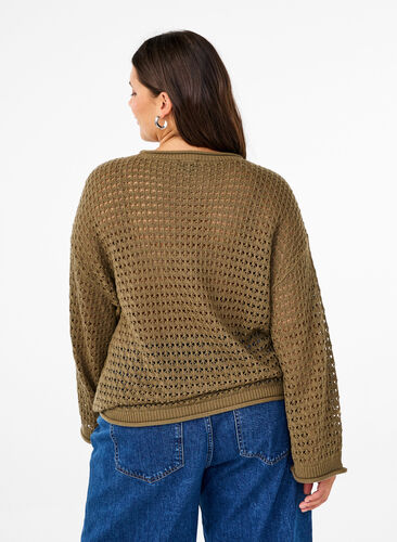 Zizzifashion Knitted blouse with hole pattern, Dusky Green, Model image number 1