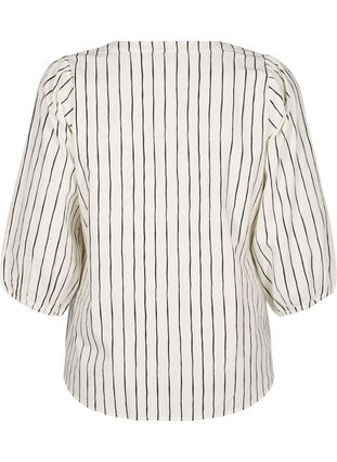 Zizzifashion 3/4 sleeve cotton blouse with stripes, Eggnog Black Stripe, Packshot image number 1