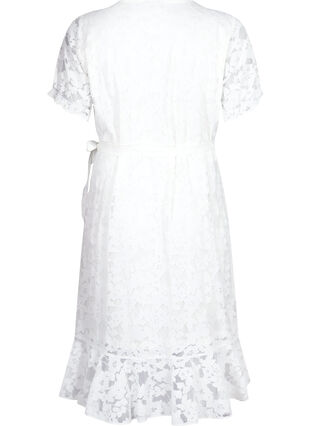 Zizzifashion Wrap dress with lace and short sleeves, Bright White, Packshot image number 1