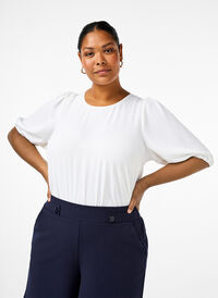 Short-sleeved blouse with a bow at the back, Bright White, Model