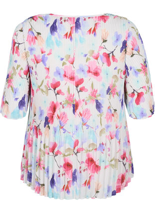 Zizzifashion Pleated floral blouse, White/MultiFlowerAOP, Packshot image number 1