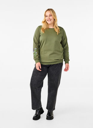 Zizzifashion Sweatshirt with embroidered flowers, D. L. Green W. emb., Model image number 2