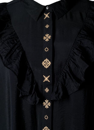 Zizzifashion Shirt dress with ruffles and embroidery, Black, Packshot image number 2