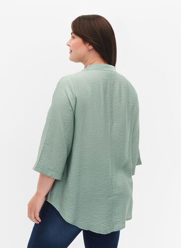 Zizzifashion Solid color blouse with 3/4 sleeves, Chinois Green, Model image number 1