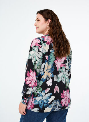 Zizzifashion Long-sleeved blouse with floral print, Rose Flower AOP, Model image number 1