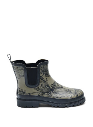 Zizzifashion Short wide fit rubber boots with print, Dusty Olive Flower, Packshot image number 0