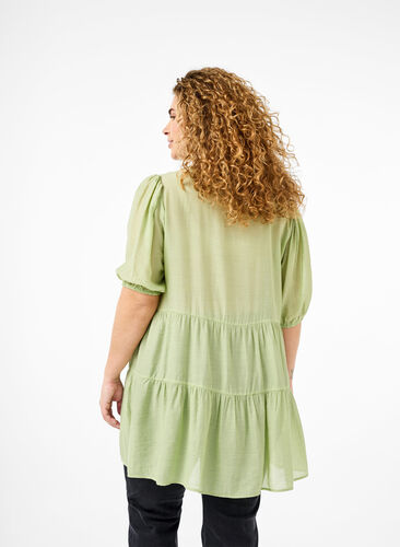 Zizzifashion A-line viscose tunic with lace-up detail, Foam Green, Model image number 1