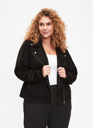 Zizzifashion Biker jacket in faux suede, Black, Model image number 0