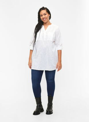 Zizzifashion Tunic in cotton with 3/4 sleeves, Bright White, Model image number 2