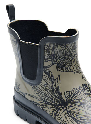 Zizzifashion Short wide fit rubber boots with print, Dusty Olive Flower, Packshot image number 3