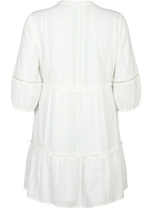 Zizzifashion 3/4 sleeve cotton dress with ruffles, Bright White, Packshot image number 1