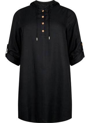 Zizzifashion Viscose tunic with hood, Black, Packshot image number 0