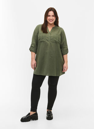 Zizzifashion Cotton tunic with 3/4 sleeves, Thyme, Model image number 2