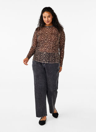 Zizzifashion Mesh blouse with leopard pattern, LEO AOP, Model image number 2