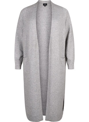 Zizzifashion Long knitted cardigan with pockets, Light Grey Melange, Packshot image number 0