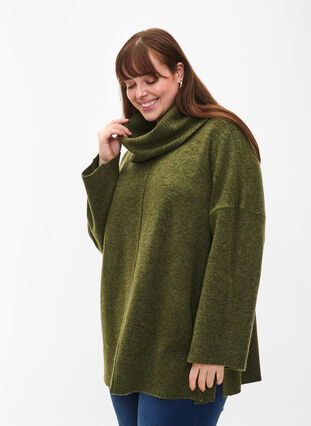 Zizzifashion Melange knit sweater with turtleneck, Winter Moss Mel., Model image number 0