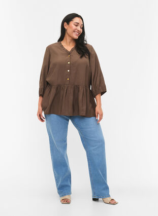 Zizzifashion Viscose blouse with buttons and 3/4 sleeves, Morel, Model image number 2