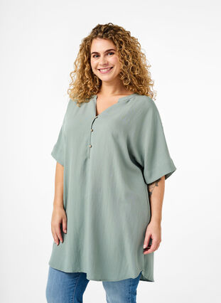 Zizzifashion Short sleeve viscose tunic, Chinois Green, Model image number 0