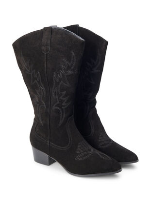 Zizzifashion Wide fit - Suede cowboy boots, Black, Packshot image number 1