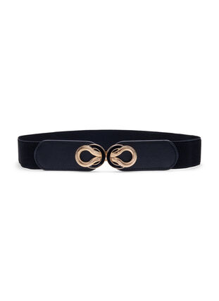 Zizzifashion Elasticated waist belt with gold details, Black, Packshot image number 0