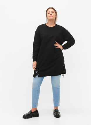 Zizzifashion Sweater tunic with drawstring details, Black, Model image number 3