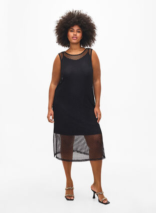 Zizzifashion Sleeveless mesh dress with slit, Black, Model image number 0