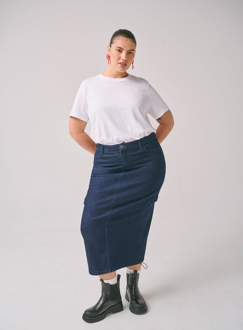 Zizzifashion Denim maxi skirt, , Model, 2