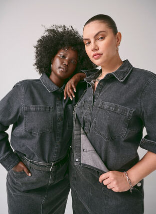 Zizzifashion Denim shirt with buttons and chest pockets, Dark Grey Denim, Image image number 0