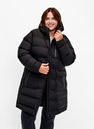 Zizzifashion Puffer coat with hood and pockets, Black, Model image number 0