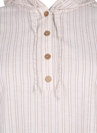 Zizzifashion Hooded tunic in cotton and linen, Wh. Sandshell Stripe, Packshot image number 2