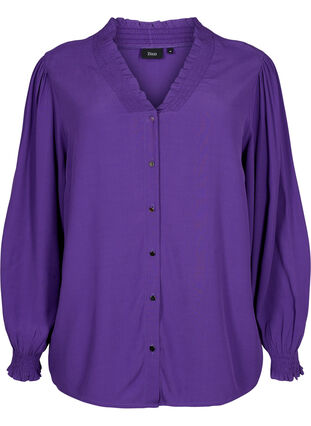 Zizzifashion Long-sleeved shirt blouse in viscose, Heliotrope, Packshot image number 0