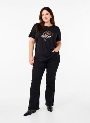 Zizzifashion FLASH - T-shirt with motif, Black R. Gold Flower, Model image number 2