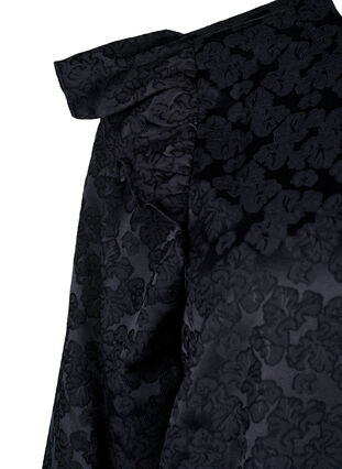 Zizzifashion Jacquard dress with long sleeves and ruffle detail, Black, Packshot image number 3