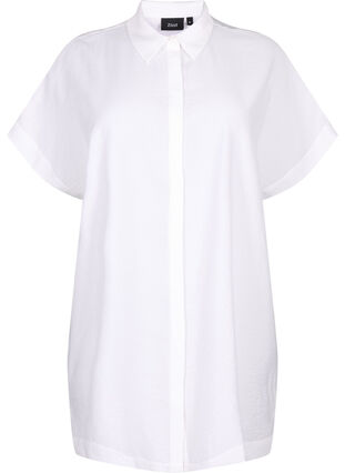 Long viscose shirt with short sleeves, Bright White, Packshot image number 0