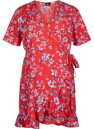 Zizzifashion FLASH - Wrap dress with short sleeves, Poinsettia Flower, Packshot image number 0