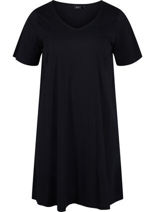 Zizzifashion Short-sleeved cotton dress with a-shape, Black, Packshot image number 0