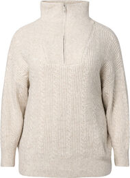 Sweater in cable knit with zipper, Pumice Stone Mel., Packshot