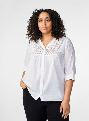 Zizzifashion FLASH - Shirt with crochet detail, Bright White, Model image number 0