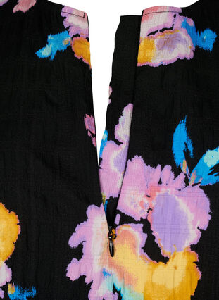 Zizzifashion Floral blouse with round neck and zip, Black w. Flower AOP, Packshot image number 2