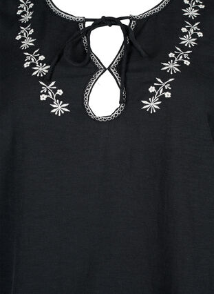 Zizzifashion Embroidered blouse in cotton blend with linen, Black W. EMB, Packshot image number 2