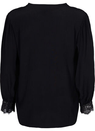 Zizzifashion Viscose shirt with v-neckline, Black, Packshot image number 1