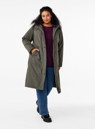 Zizzifashion Parka coat with hood and adjustable waist, Black Olive, Model image number 3