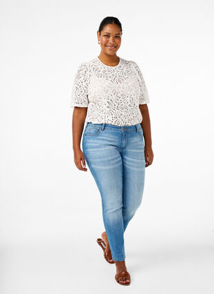 Zizzifashion Lace blouse with short sleeves, Bright White, Model image number 2