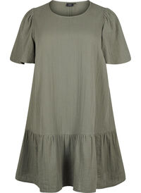 Cotton short-sleeved dress with a-line cut