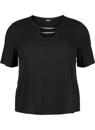 Zizzifashion Ribbed blouse with chain detail, Black, Packshot image number 0