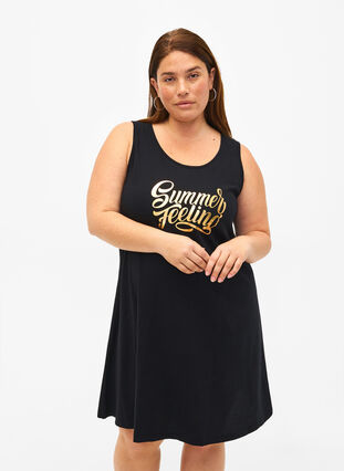 Zizzifashion Sleeveless cotton dress with a-shape, Black W. Summer, Model image number 0