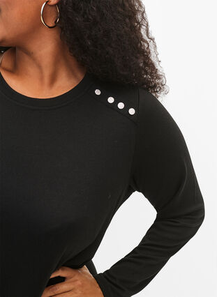 Zizzifashion Long-sleeved jersey dress with button detail, Black, Model image number 2