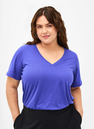 Zizzifashion FLASH - T-shirt with v-neck, Royal Blue, Model image number 0